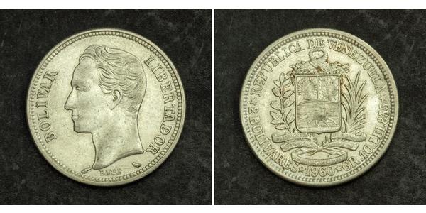 2 Боливар Венесуэла Серебро Simon Bolivar (1783 - 1830)