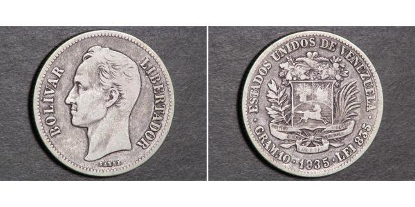 2 Боливар Венесуэла Серебро Simon Bolivar (1783 - 1830)