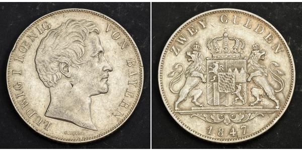 2 Гульден Королевство Бавария (1806 - 1918) Серебро Людвиг I (король Баварии)(1786 – 1868)