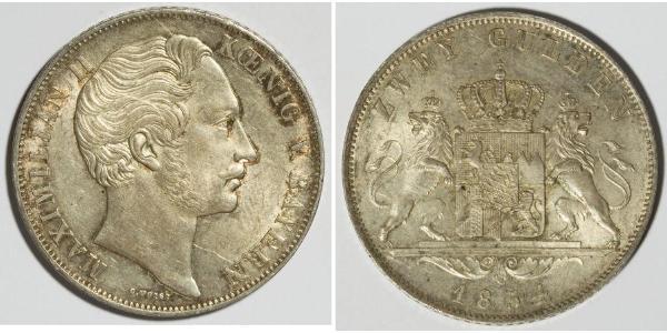2 Гульден Королевство Бавария (1806 - 1918) Серебро Максимилиан II (король Баварии)(1811 - 1864)