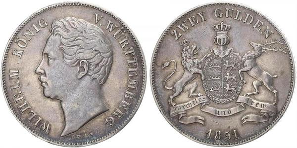 2 Гульден Королевство Вюртемберг (1806-1918) Серебро Вильгельм I (король Вюртемберга)