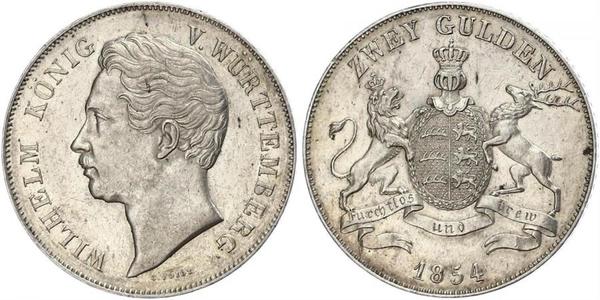 2 Гульден Королевство Вюртемберг (1806-1918) Серебро Вильгельм I (король Вюртемберга)