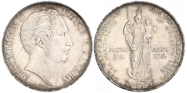 2 Гульден Королівство Баварія (1806 - 1918) Срібло Максиміліан II (король Баварії)(1811 - 1864)