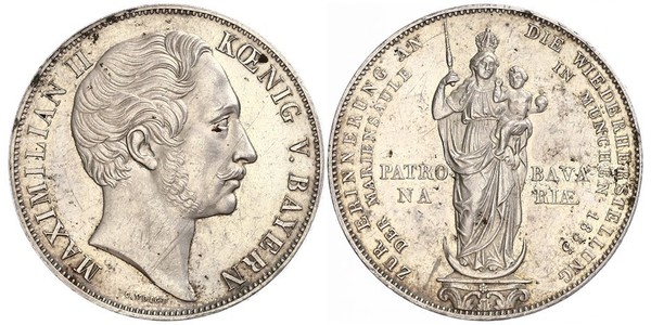 2 Гульден Королівство Баварія (1806 - 1918) Срібло Максиміліан II (король Баварії)(1811 - 1864)