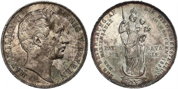 2 Гульден Королівство Баварія (1806 - 1918) Срібло Максиміліан II (король Баварії)(1811 - 1864)