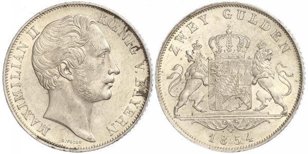 2 Гульден Королівство Баварія (1806 - 1918) Срібло Максиміліан II (король Баварії)(1811 - 1864)