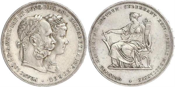 2 Гульден / 2 Флорин Королевство Венгрия (1000-1918) / Австрийская империя (1804-1867) Серебро Франц Иосиф I (1830 - 1916)