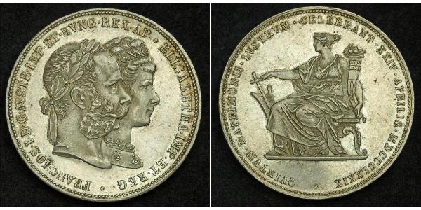 2 Гульден / 2 Флорин Королевство Венгрия (1000-1918) / Австрийская империя (1804-1867) Серебро Франц Иосиф I (1830 - 1916)
