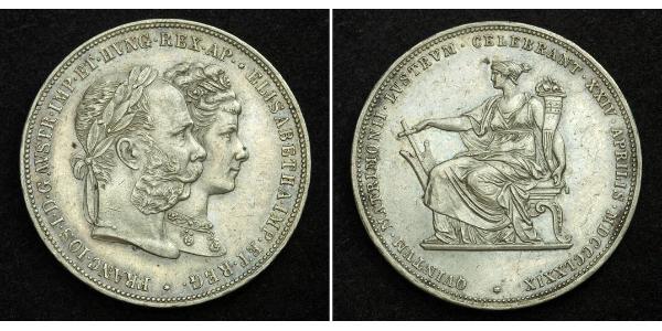 2 Гульден / 2 Флорін Королiвство Угорщина (1000-1918) / Австрійська імперія (1804-1867) Срібло Франц Иосиф I (1830 - 1916)