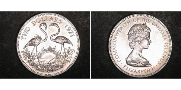 2 Долар Багамські о-ви Срібло Єлизавета II (1926-2022)
