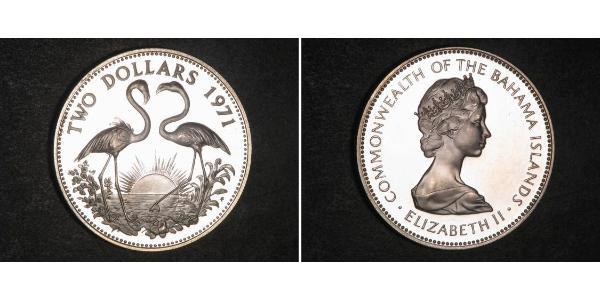 2 Долар Багамські о-ви Срібло Єлизавета II (1926-2022)