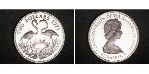 2 Доллар Багамские о-ва Серебро Елизавета II (1926-2022)