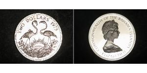 2 Доллар Багамские о-ва Серебро Елизавета II (1926-2022)