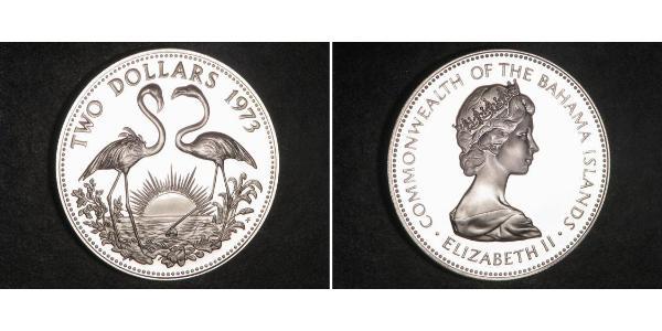 2 Доллар Багамские о-ва Серебро Елизавета II (1926-2022)