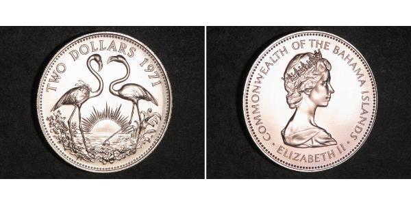 2 Доллар Багамские о-ва Серебро Елизавета II (1926-2022)