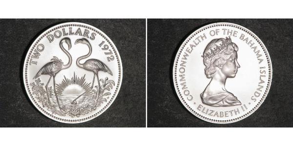 2 Доллар Багамские о-ва Серебро Елизавета II (1926-2022)