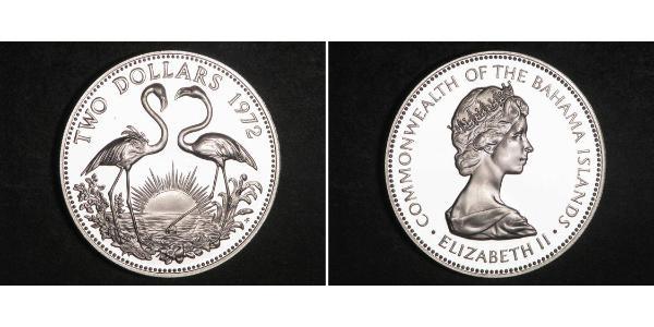 2 Доллар Багамские о-ва Серебро Елизавета II (1926-2022)