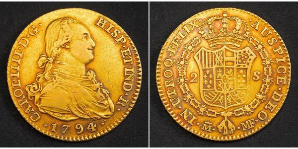 2 Ескудо Іспанська Імперія (1700 - 1808) Золото Карл IV король Іспанії  (1748-1819)