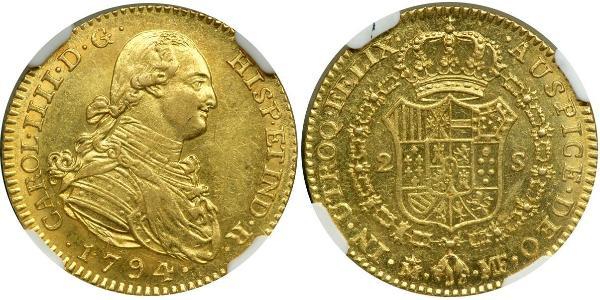 2 Ескудо Іспанська Імперія (1700 - 1808) Золото Карл IV король Іспанії  (1748-1819)