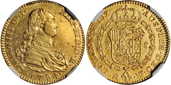 2 Ескудо Іспанська Імперія (1700 - 1808) Золото Карл IV король Іспанії  (1748-1819)