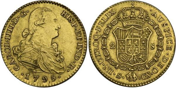 2 Ескудо Іспанська Імперія (1700 - 1808) Золото Карл IV король Іспанії  (1748-1819)