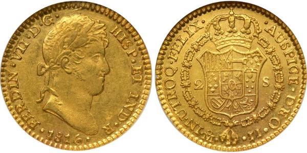 2 Ескудо Нова Іспанія (1519 - 1821) Золото Фердинанд VII король Іспанії (1784-1833)