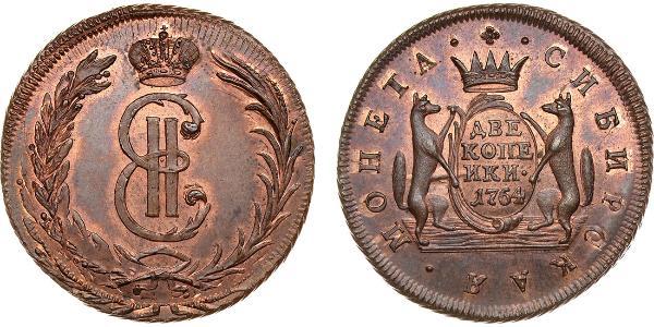 2 Копейка Российская империя (1720-1917) Медь Екатерина II (1729-1796)