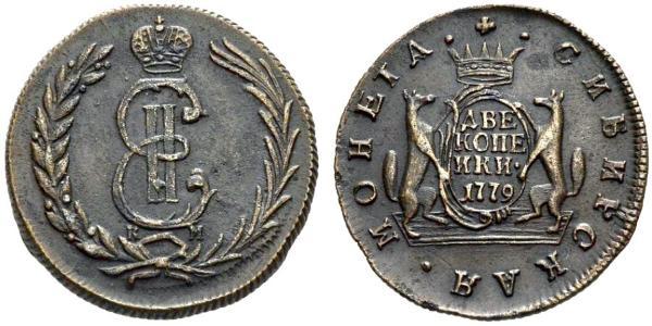 2 Копейка Российская империя (1720-1917) Медь Екатерина II (1729-1796)