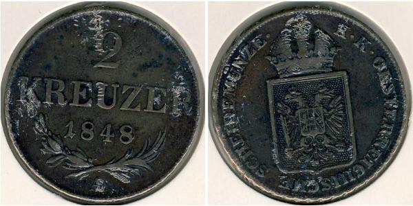 2 Крейцер Австрійська імперія (1804-1867) Мідь 