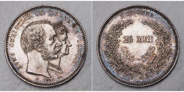 2 Крона Дания Серебро Кристиан IX король Дании (1818-1906)