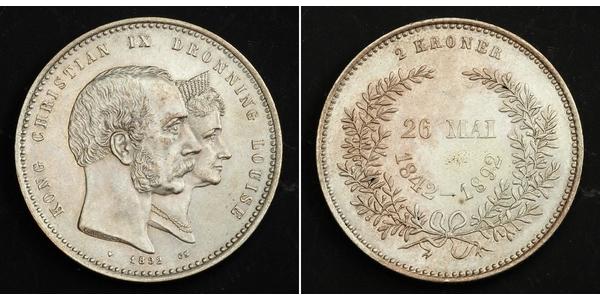 2 Крона Дания Серебро Кристиан IX король Дании (1818-1906)