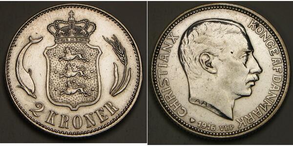 2 Крона Дания Серебро Кристиан X (король Дании) (1870 - 1947)