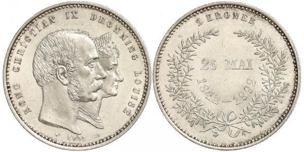 2 Крона Дания Серебро Кристиан IX король Дании (1818-1906)