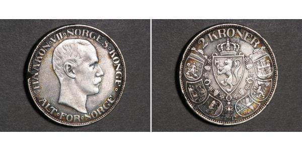 2 Крона Королевство Норвегия (1905 - ) Серебро Хокон VII (1872 - 1957)