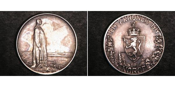 2 Крона Королевство Норвегия (1905 - ) Серебро Хокон VII (1872 - 1957)