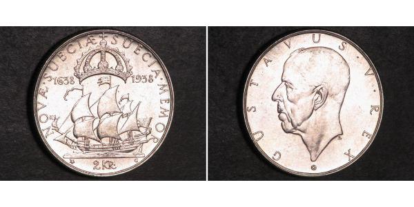 2 Крона Швеция Серебро Густав V (1858 - 1950)