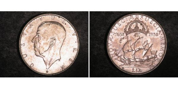2 Крона Швеция Серебро Густав V (1858 - 1950)