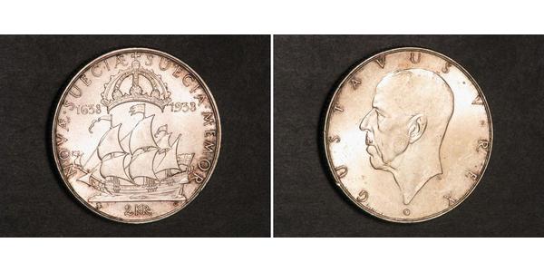 2 Крона Швеция Серебро Густав V (1858 - 1950)