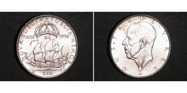 2 Крона Швеция Серебро Густав V (1858 - 1950)