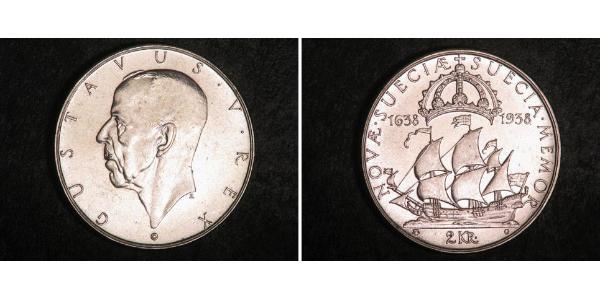 2 Крона Швеция Серебро Густав V (1858 - 1950)