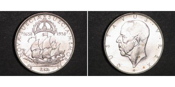 2 Крона Швеция Серебро Густав V (1858 - 1950)