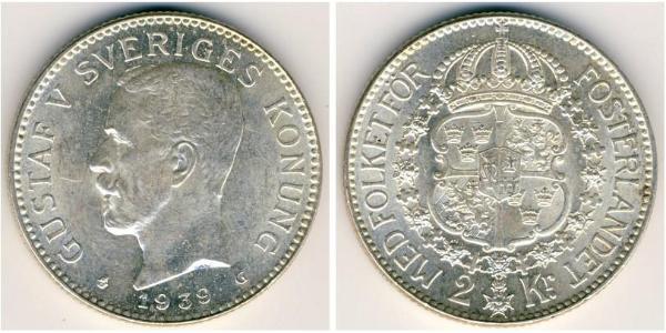 2 Крона Швеция Серебро Густав V (1858 - 1950)