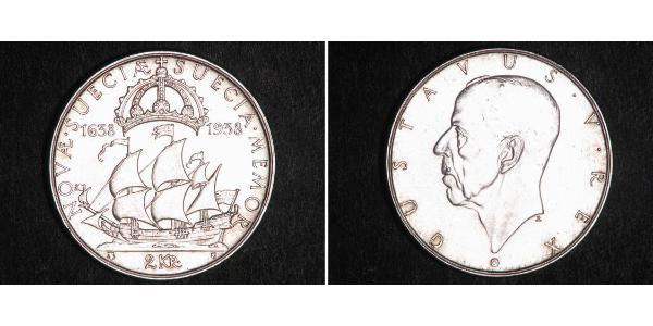 2 Крона Швеция Серебро Густав V (1858 - 1950)