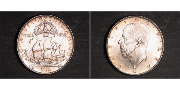 2 Крона Швеция Серебро Густав V (1858 - 1950)