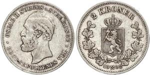 2 Крона United Kingdoms of Sweden and Norway (1814-1905) Срібло Оскар II (1829-1907)