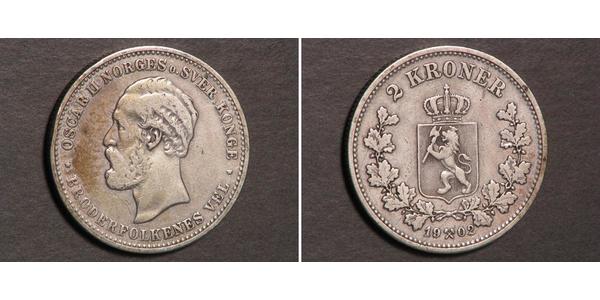 2 Крона United Kingdoms of Sweden and Norway (1814-1905) Срібло Оскар II (1829-1907)