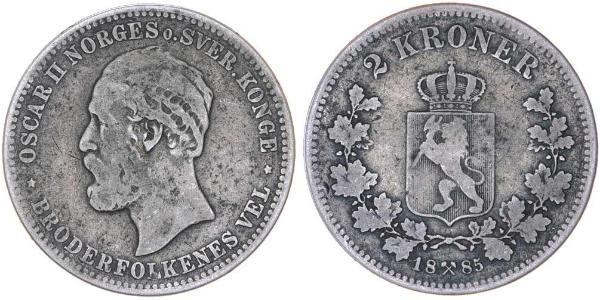 2 Крона United Kingdoms of Sweden and Norway (1814-1905) Срібло Оскар II (1829-1907)