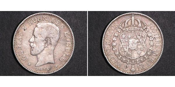 2 Крона Швеція Срібло Густав V (1858 - 1950)