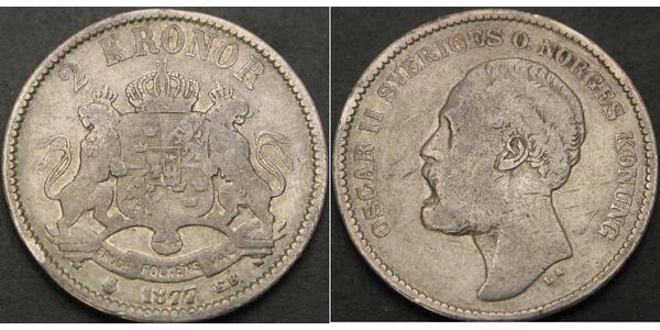 2 Крона Швеція Срібло Оскар II (1829-1907)