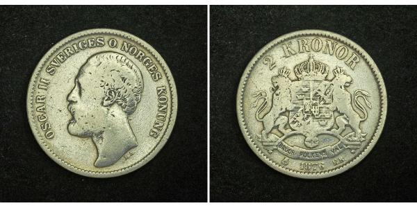 2 Крона Швеція Срібло Оскар II (1829-1907)